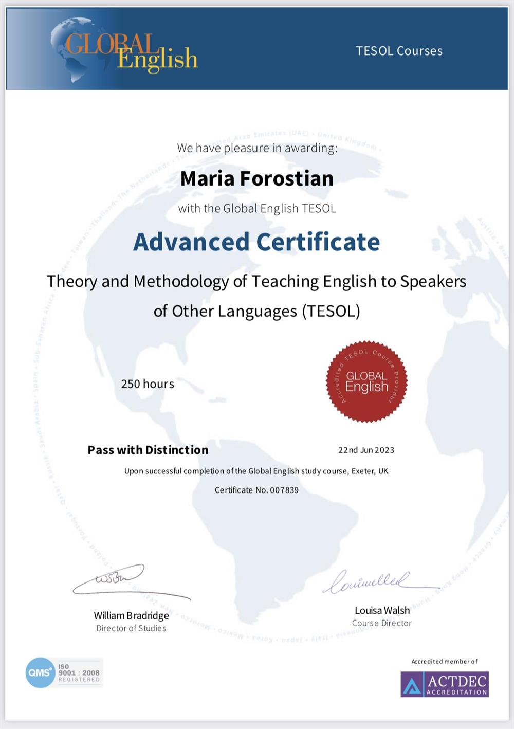 TESOL/TEFL Advanced Certificate (Level 5)