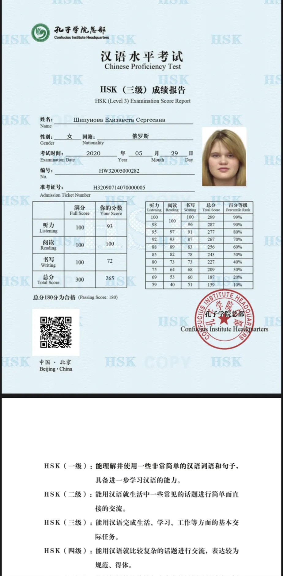 Сертификат HSK3