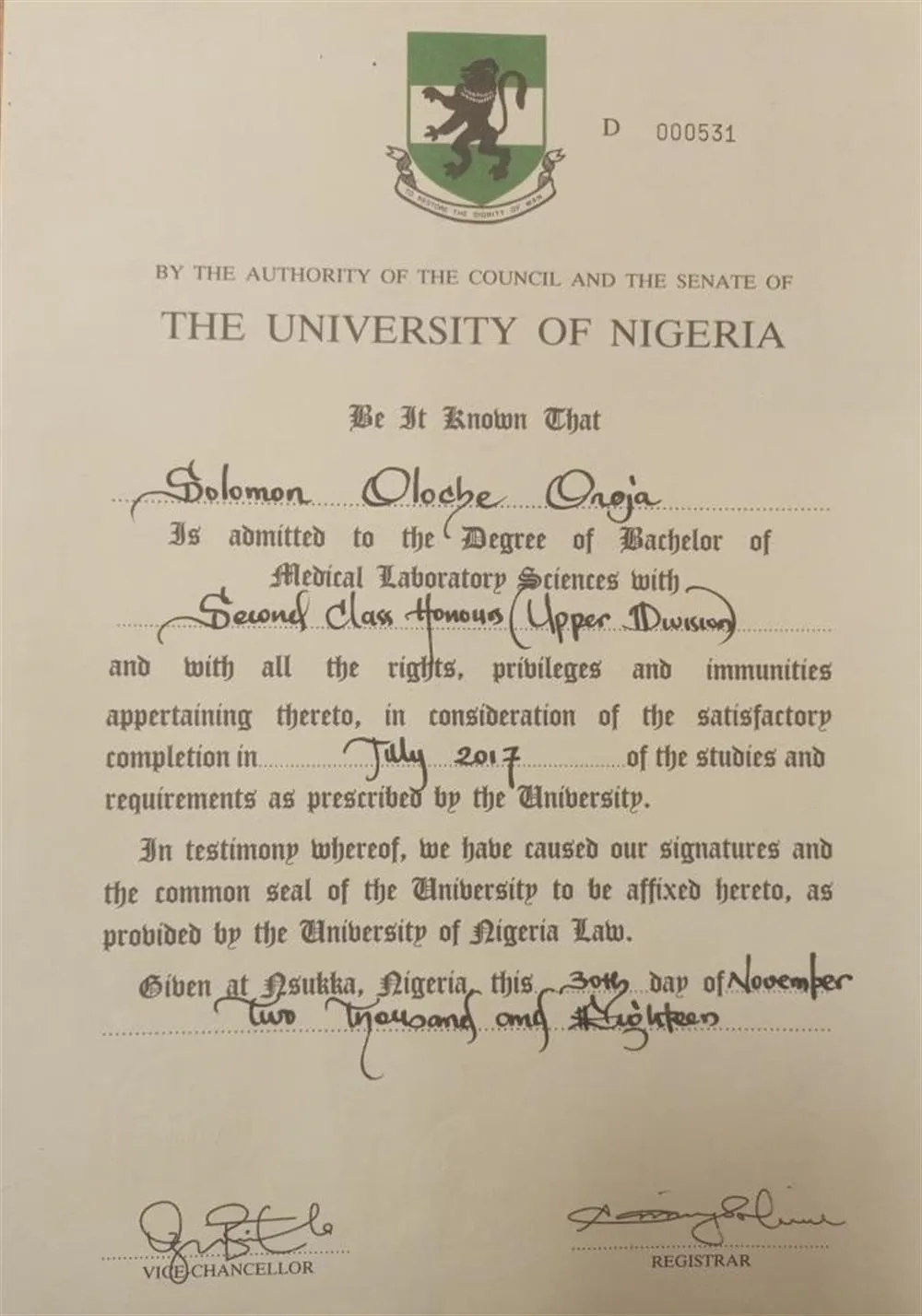 Bachelor's Degree Result