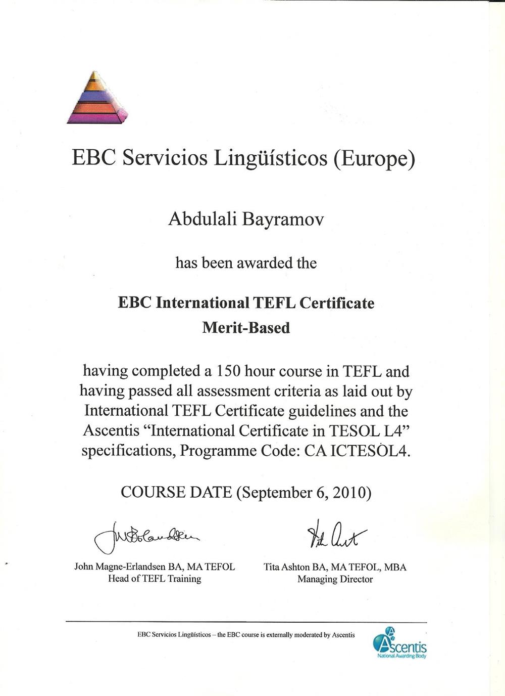 TEFL Certificate 