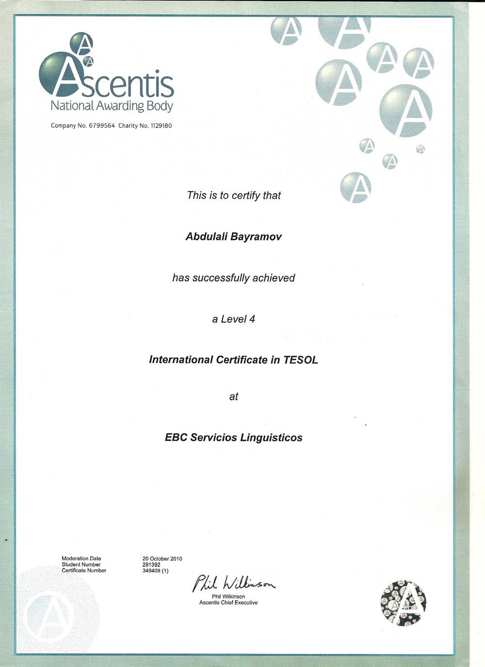 TeSOL Certificate 