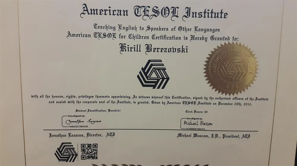 American TESOL Institute Certificate 2