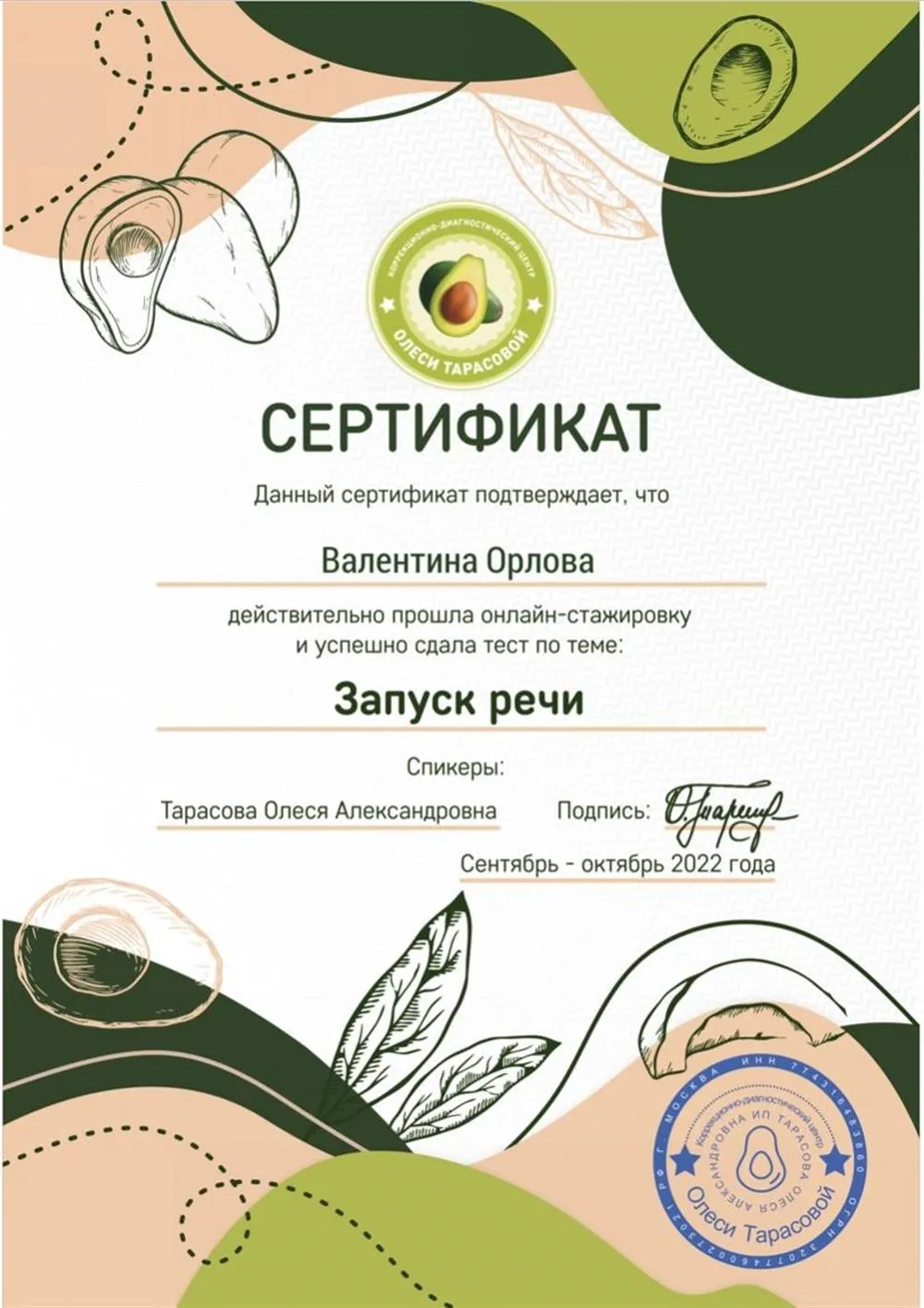 Стажировки Олеси Тарасовой 