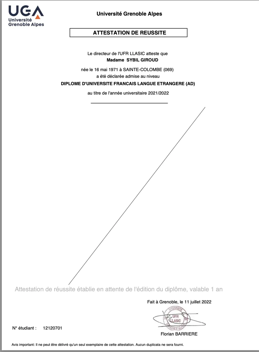 Diplome universitaire de Francais Langue Etrangere