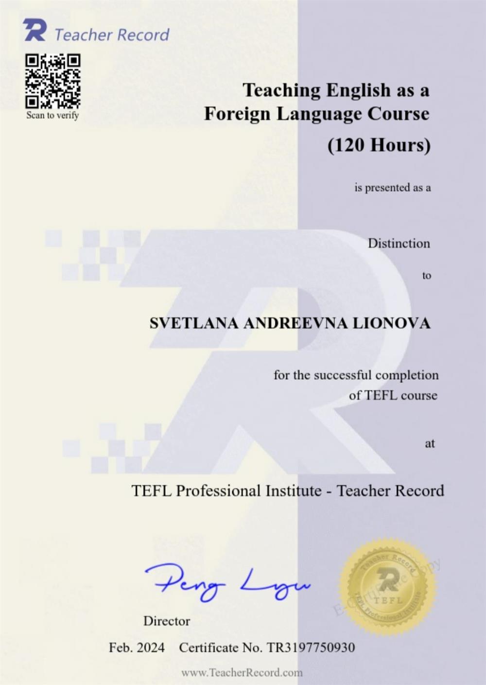 TEFL certificate 