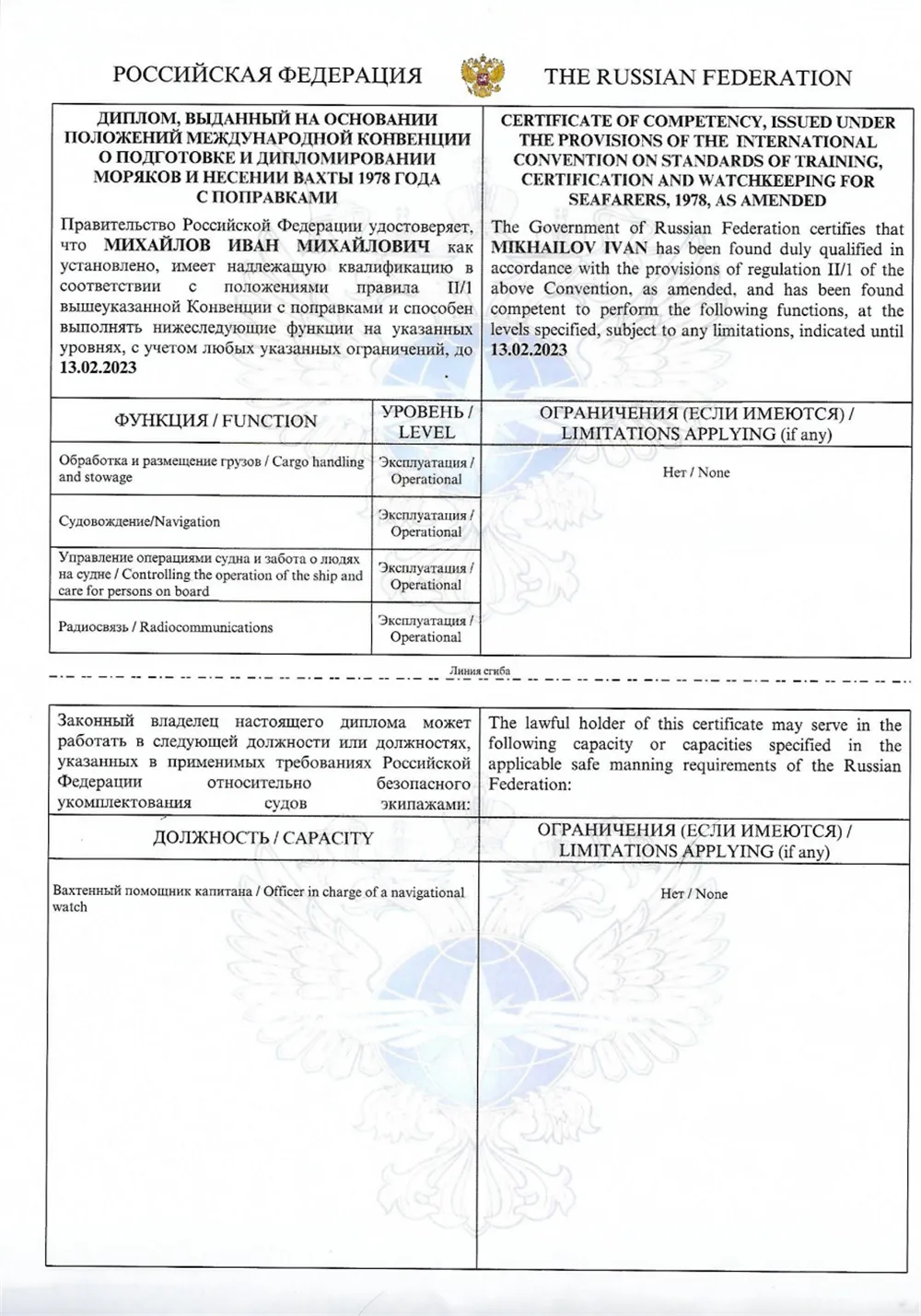 Рабочий диплом обратная сторона (международный)