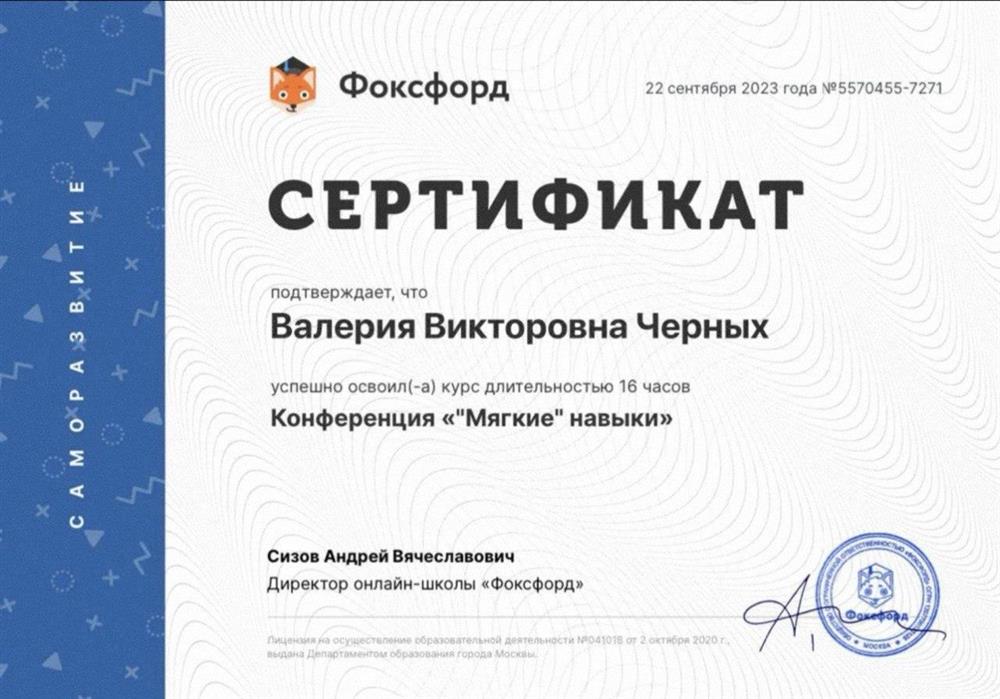 Сертификат. Развитие Софтскилс