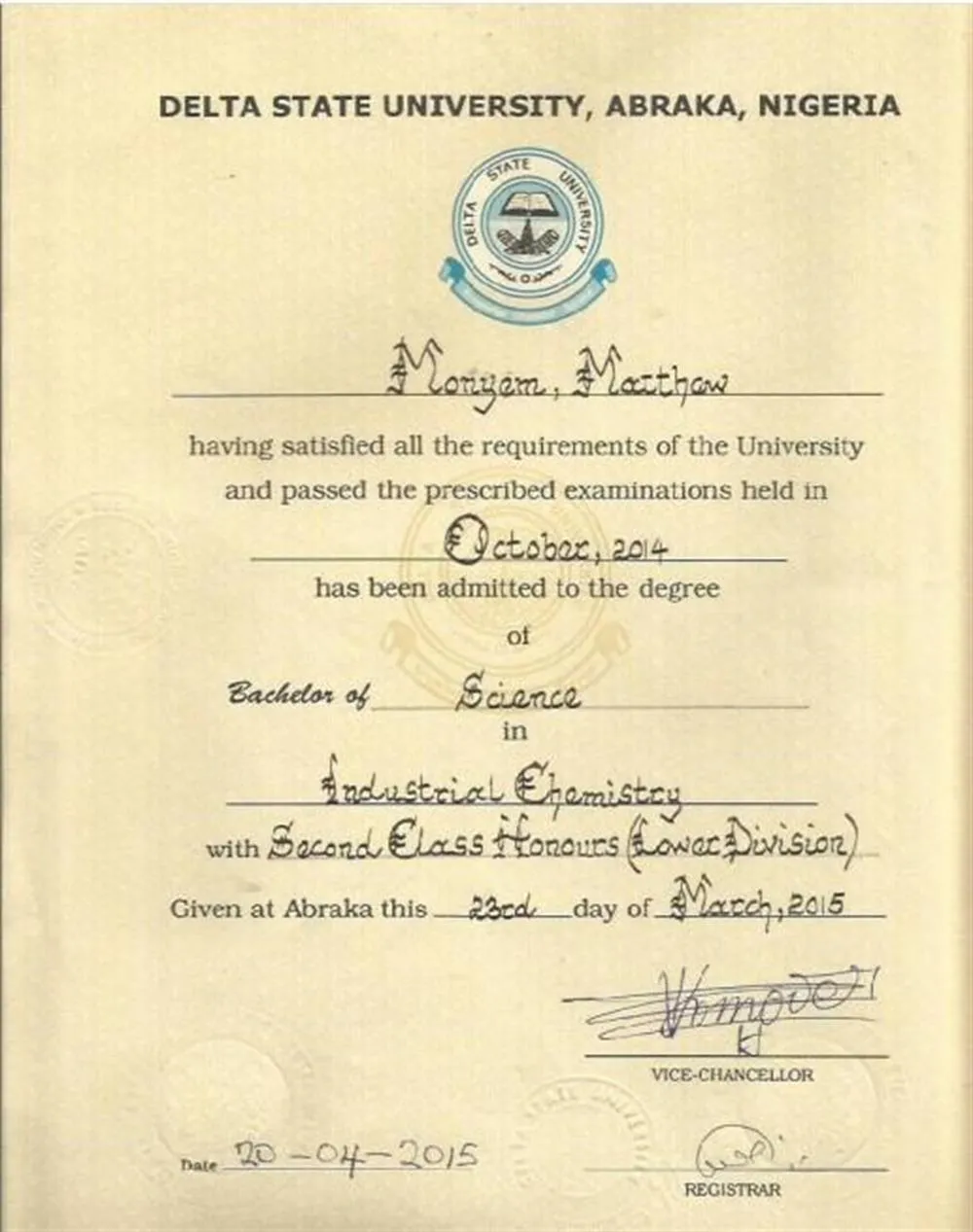 Bachelors Degree Certificate