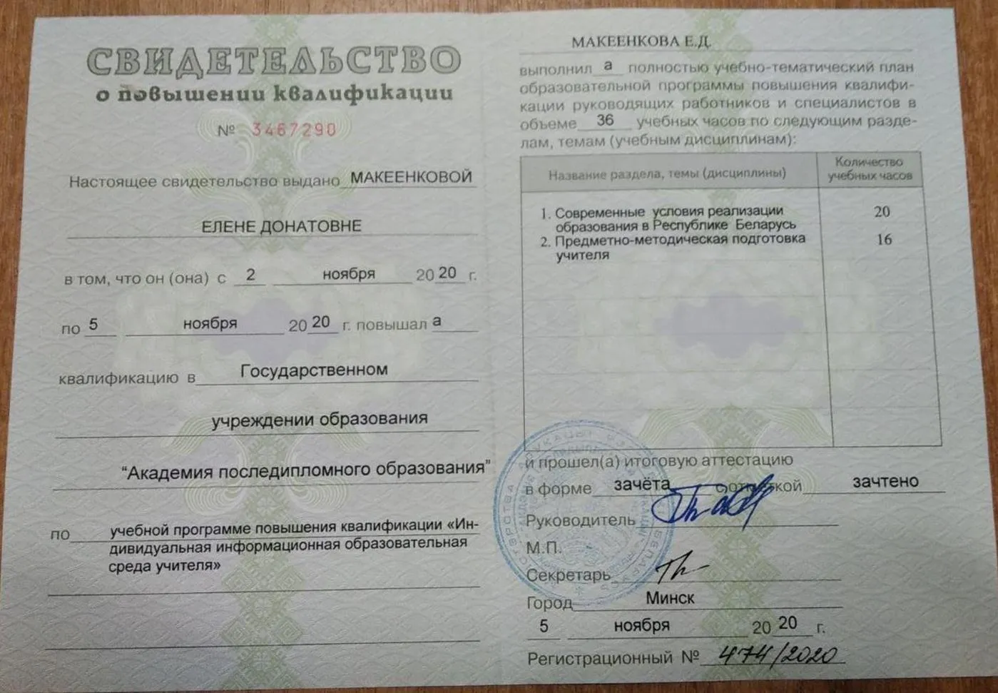 Свидетельство о повышении квалификации