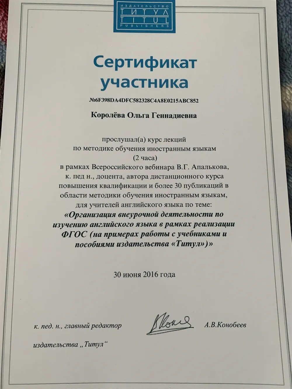 Сертификат участника 