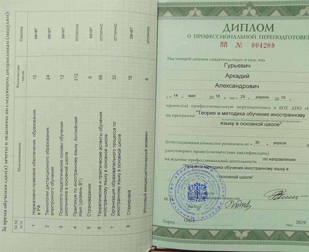 Диплом о профессиональной переподготовке