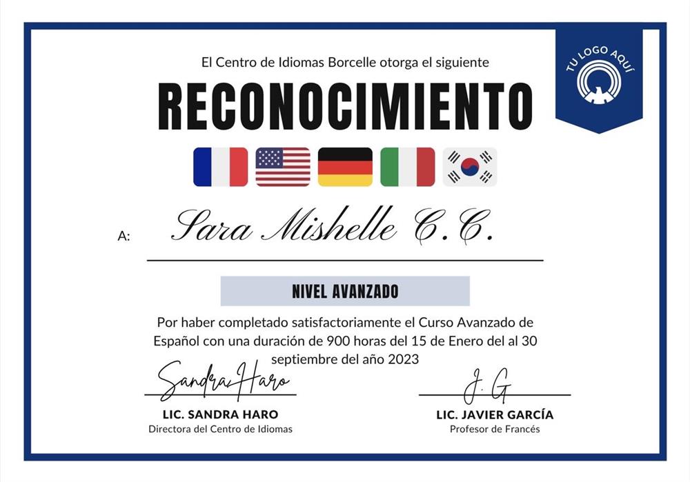 Certificado del nivel avanzado en el idioma espanol.

