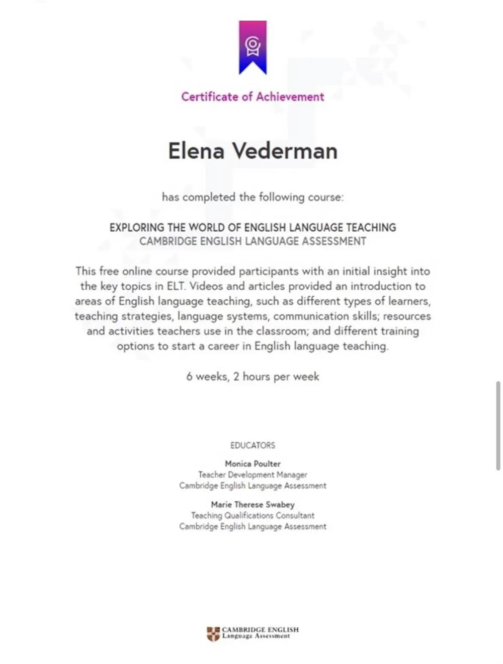 Oxford certificate 