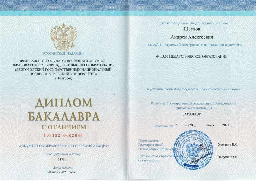 Диплом о высшем (педагогическом) образовании по специальности "Учитель географии и ОБЖ"