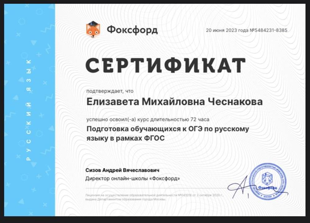 Сертификат по подготовке к ОГЭ по русскому языку 