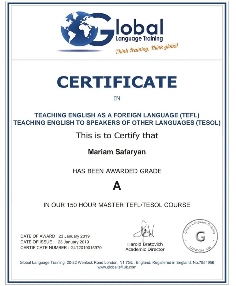 Международный сертификат TEFL/TESOL позволяет мне преподавать английский как иностранный в любой стране