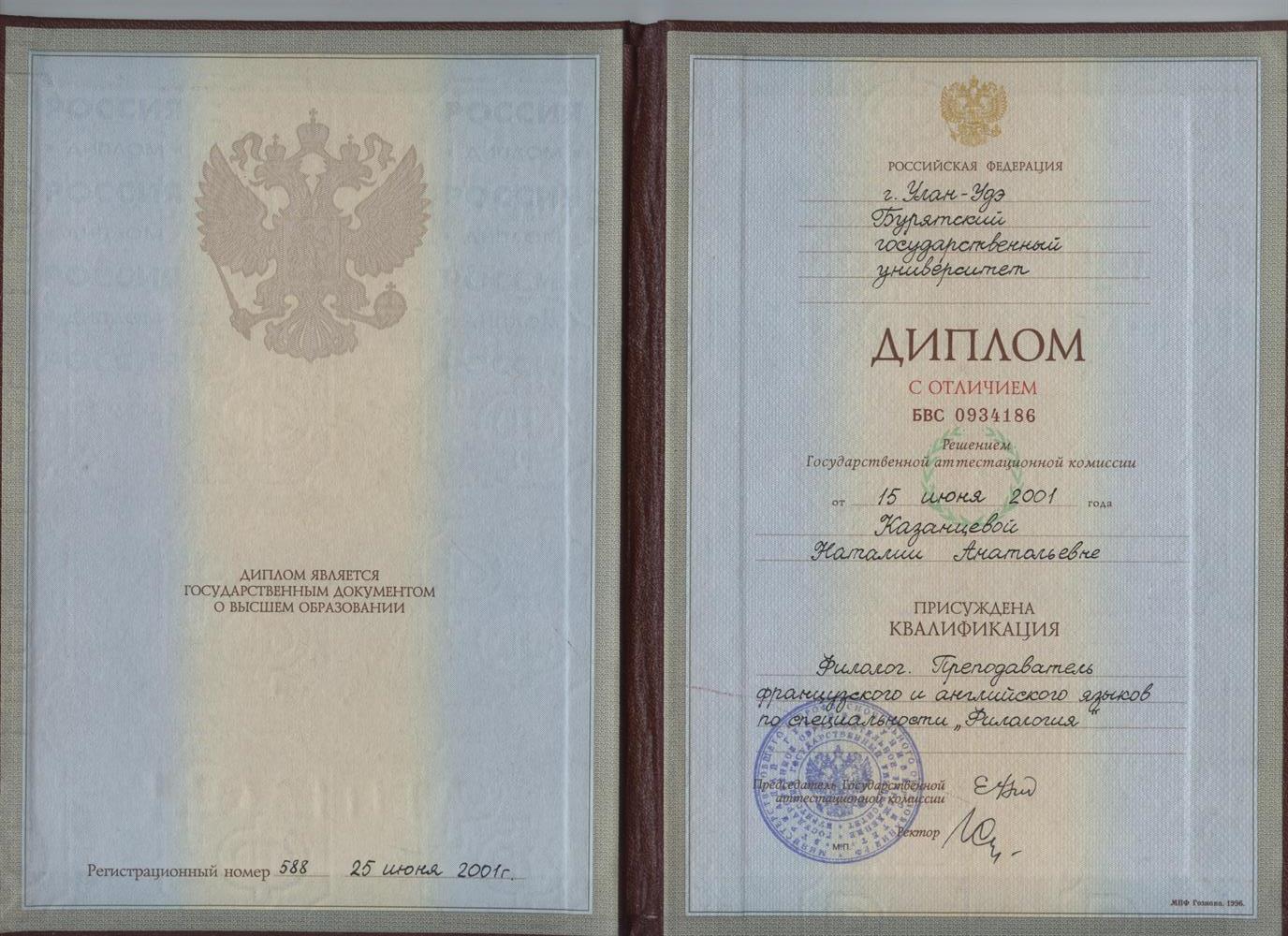 Диплом ФИЯ БГУ 2001 г.