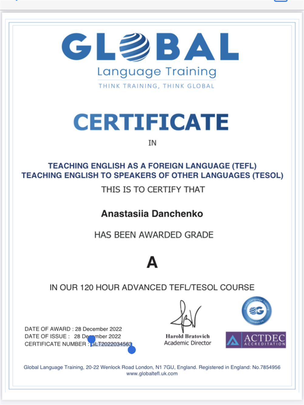 Сертификат TEFL/TESOL