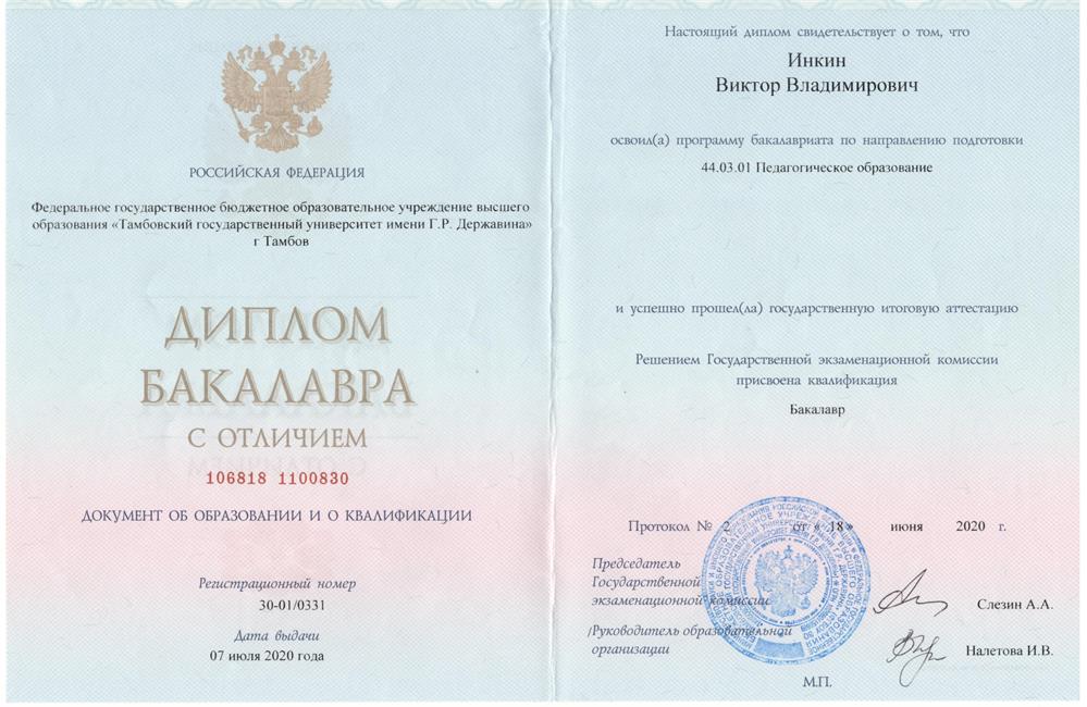 Диплом бакалавра. Педагогическое образование (профиль "История")