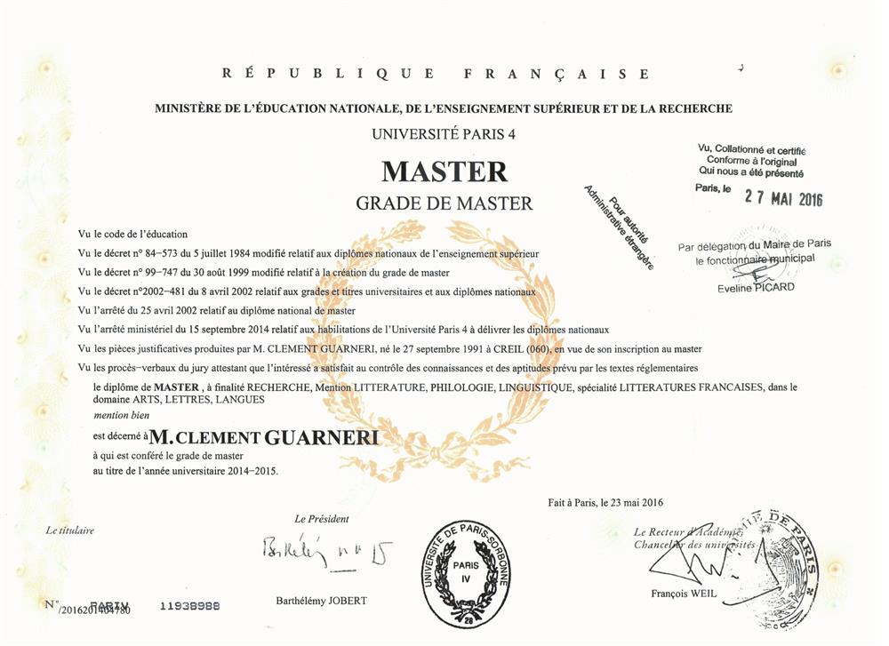 Master Philologie, Linguistique, Litterature Francaise
