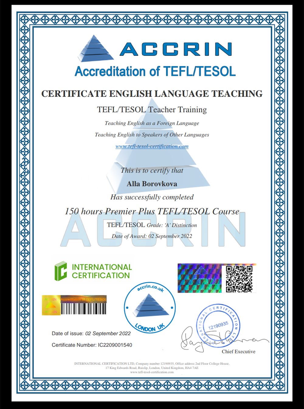 TEFL TESOL certificate 