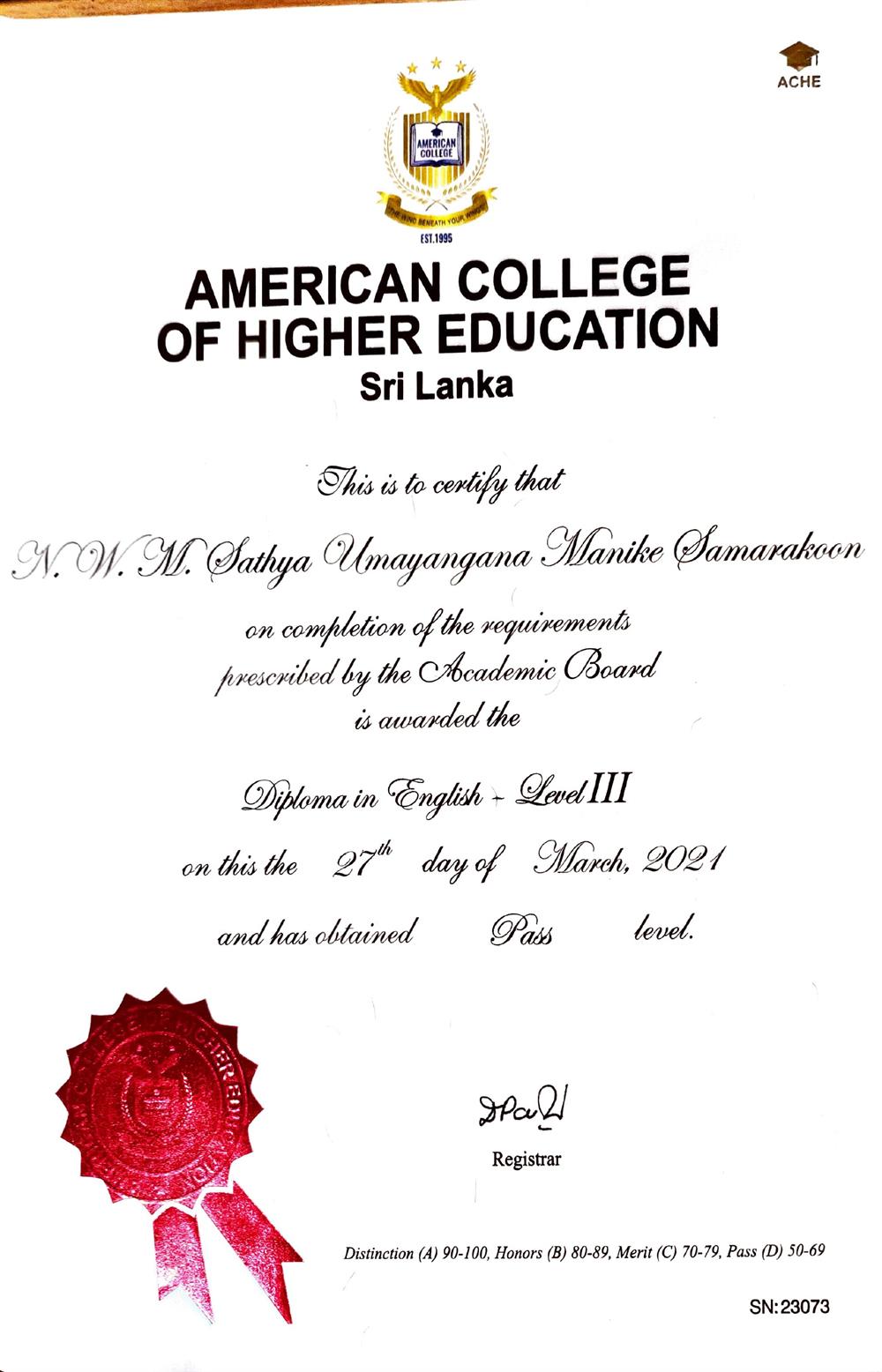 Diploma In English Level 3