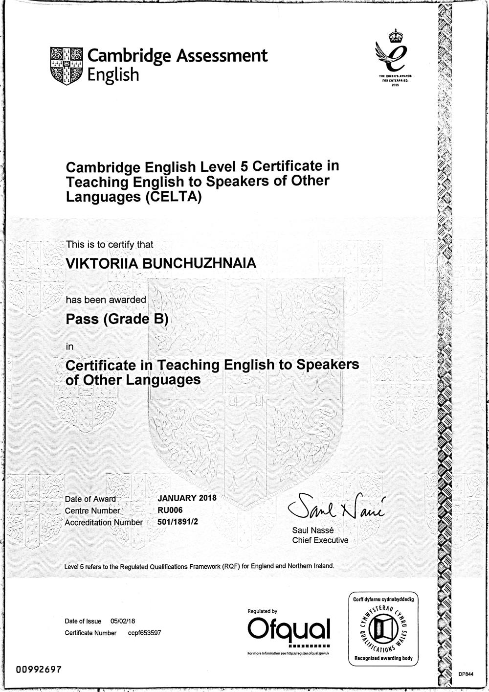 Cambridge Certificate in Teaching English