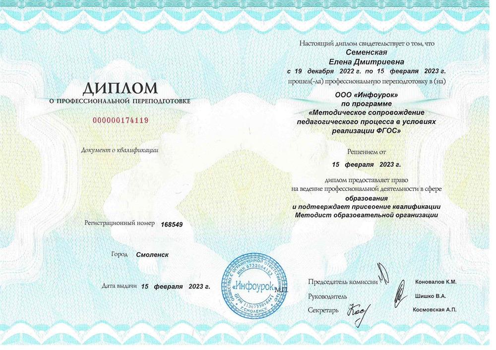 Диплом переподготовки методист