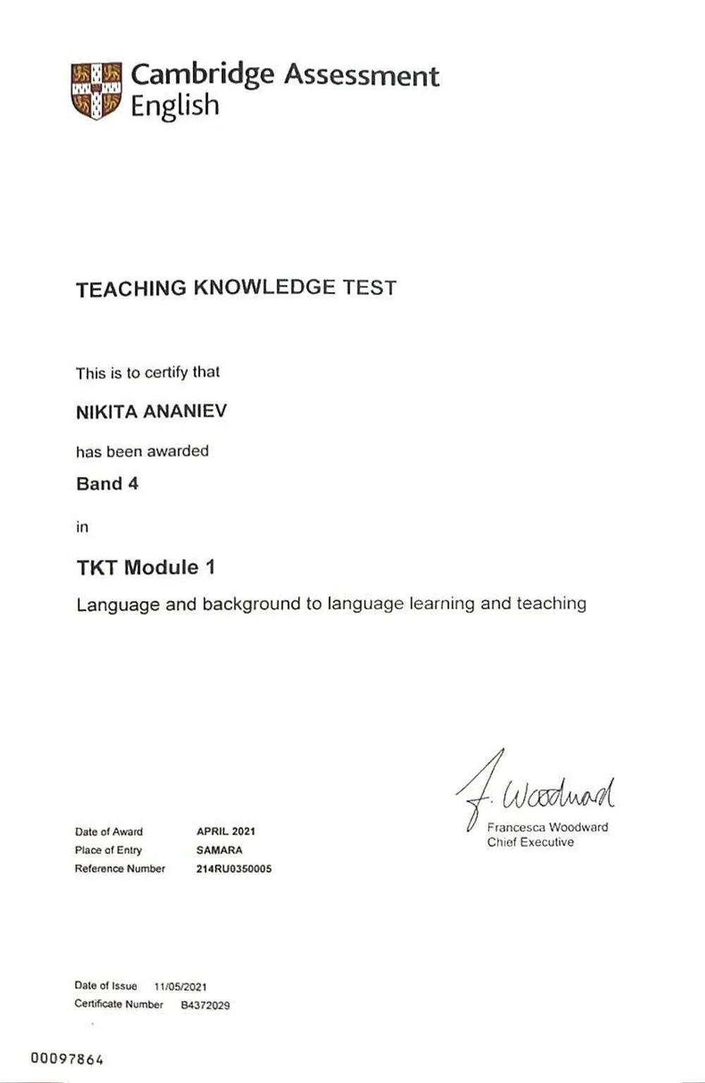 Cambridge Assessment English – Teaching Knowledge Test Module 1 – Band 4