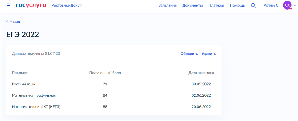 Результаты ЕГЭ