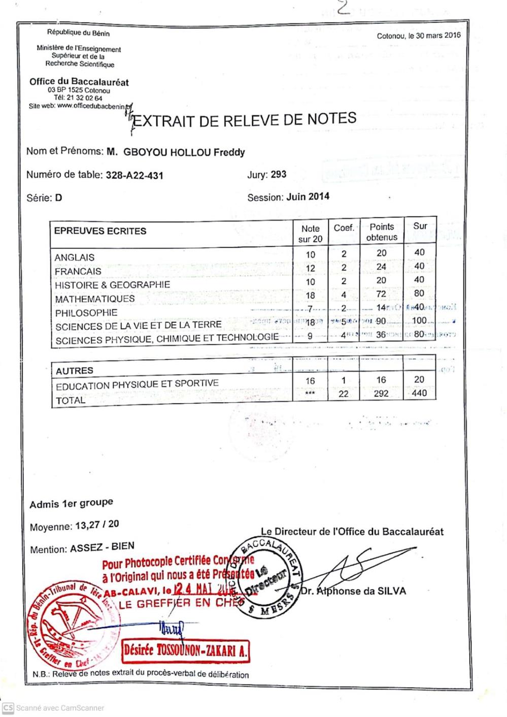 Releve de notes