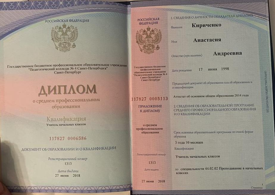 Диплом о среднем профессиональном образовании 