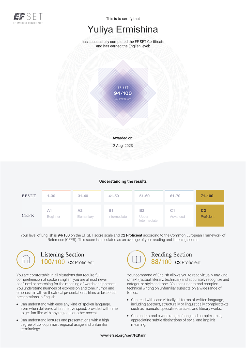 EF SET Certificate - C2