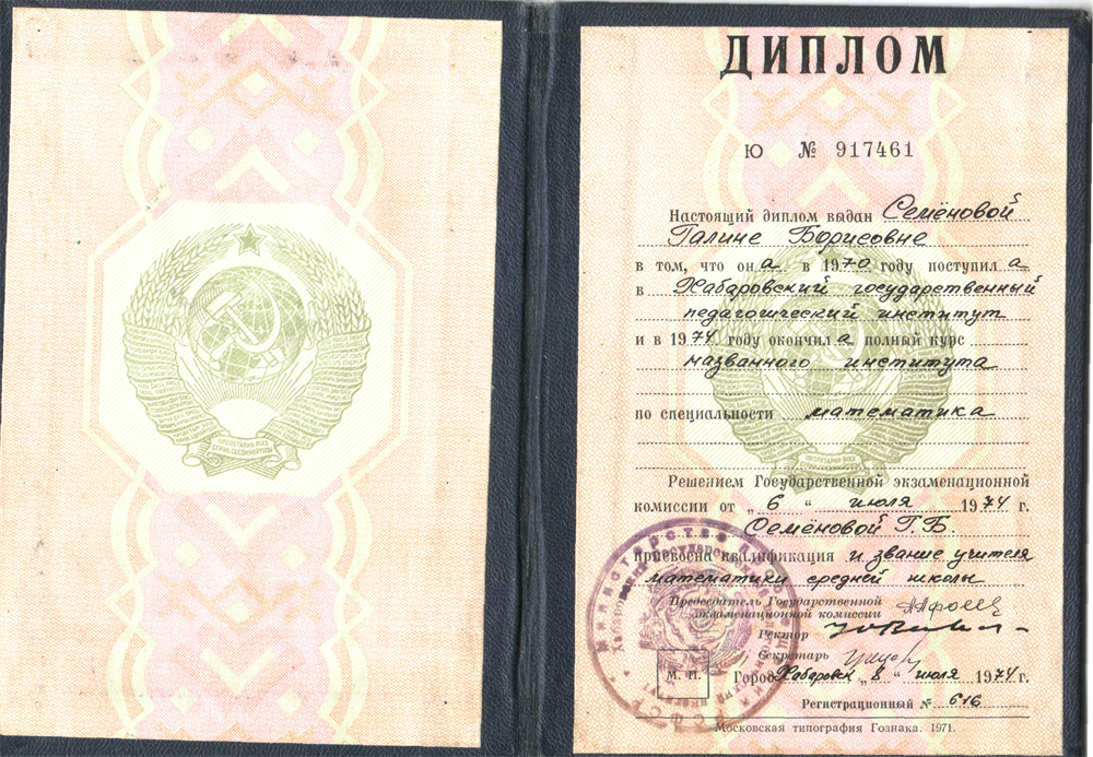 Диплом ХГПИ  Учитель математики