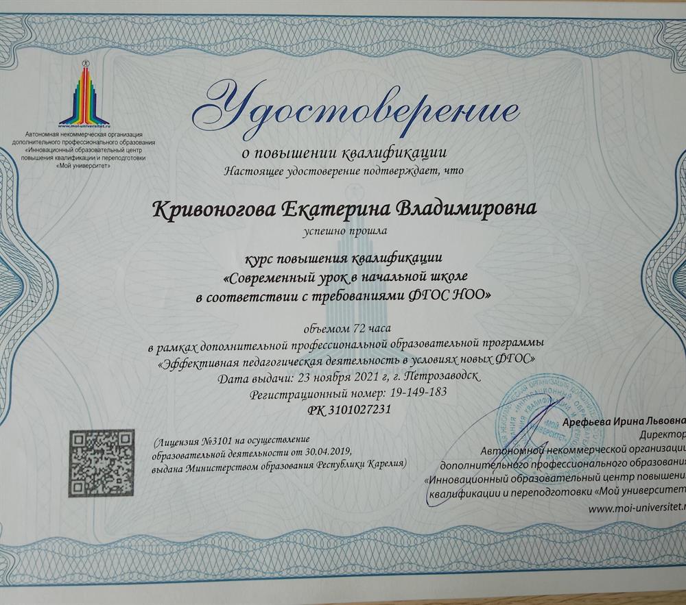 Повышение квалификации "Современный урок английского языка в соответствии с требованиями ФГОС НОО"