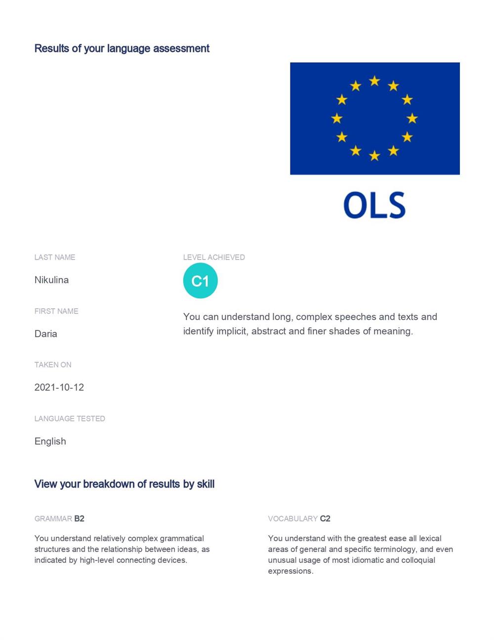 OLS certificate Level C1