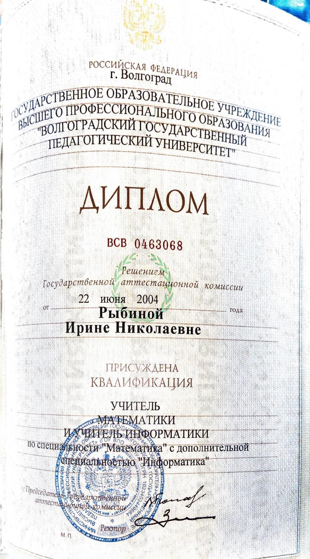 Диплом учителя математики