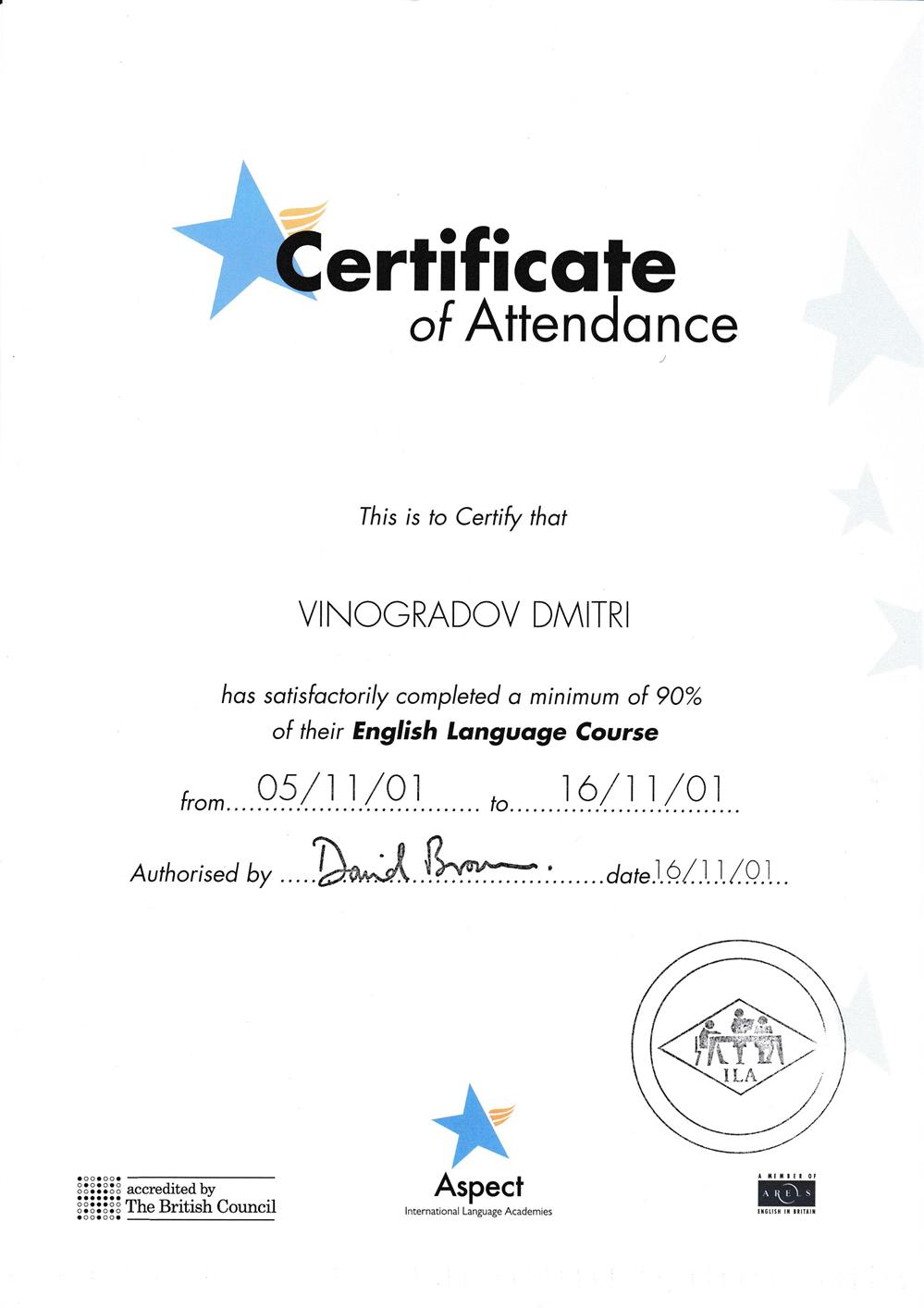 Certificate ILA 11/01 p1
