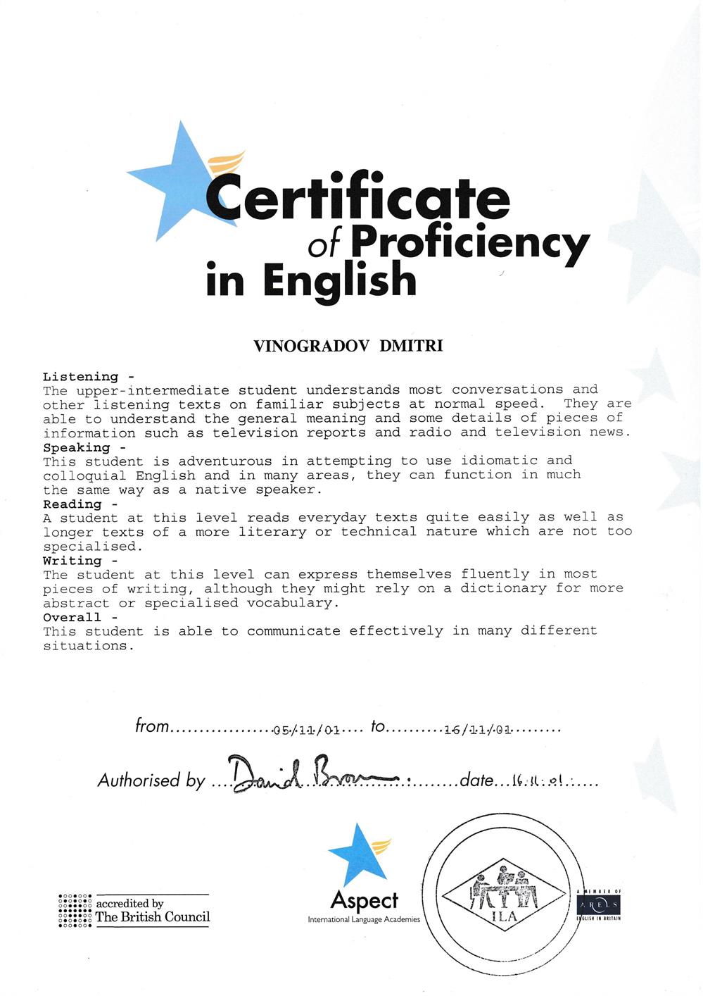 Certificate ILA 11/01 p2