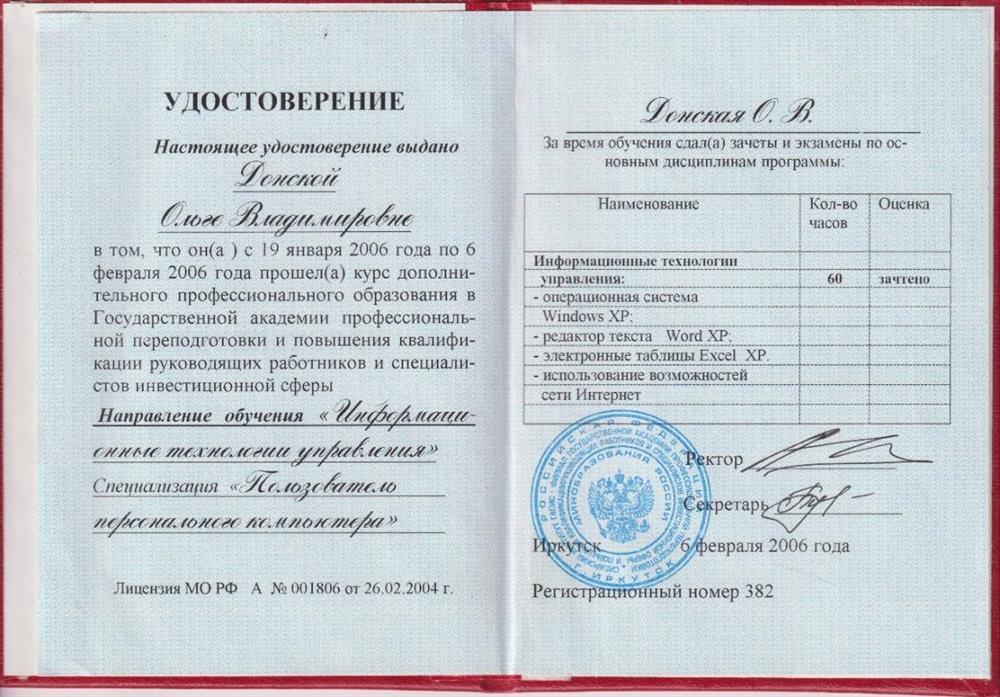 Удостоверение о доп. образовании