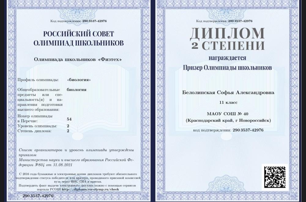 Призер Всероссийской олимпиады МФТИ