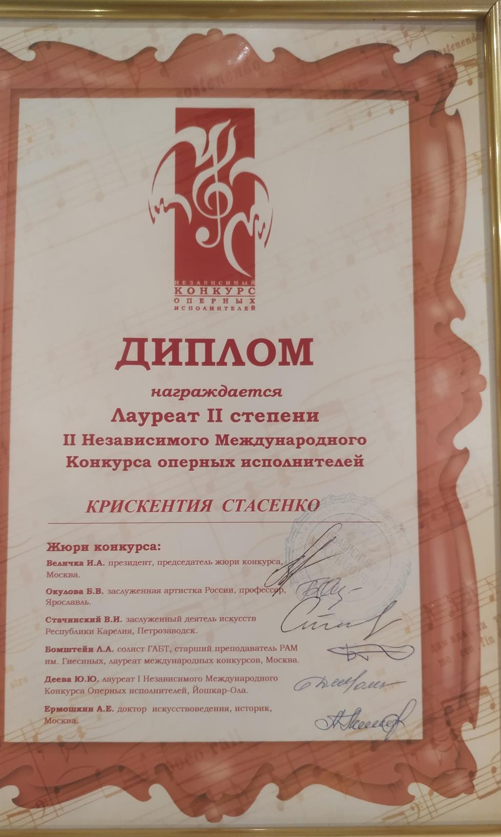 Диплом лауреата международного конкурса 2 место