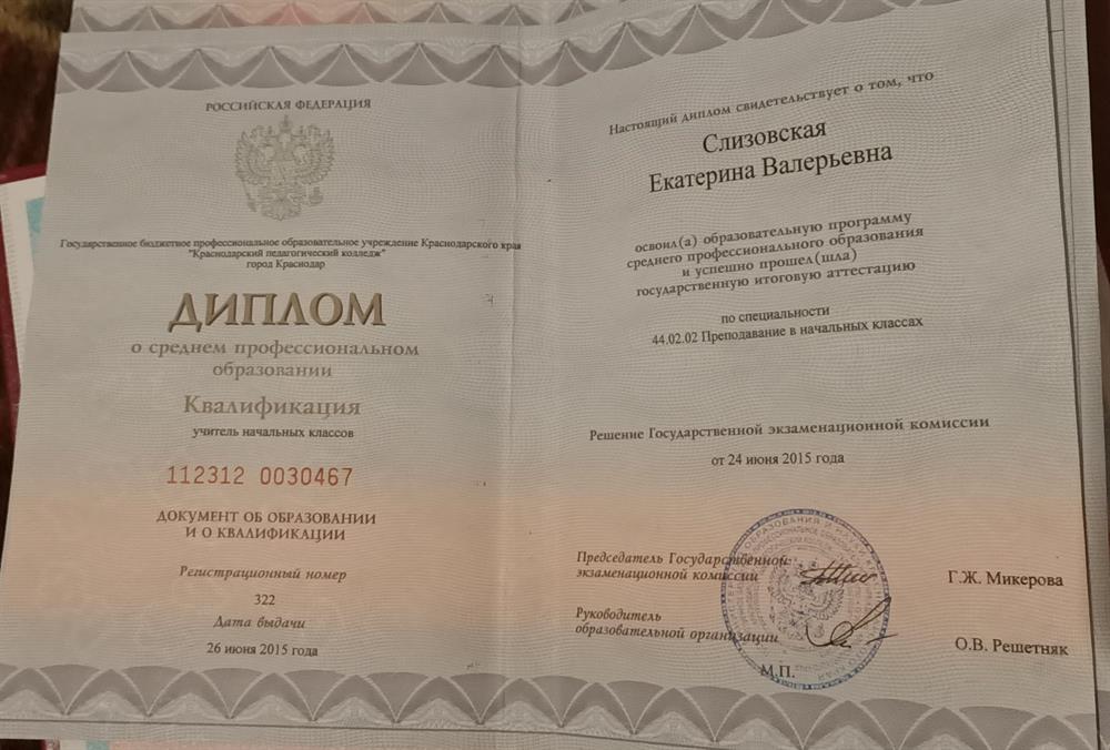 Диплом учителя начальных классов 