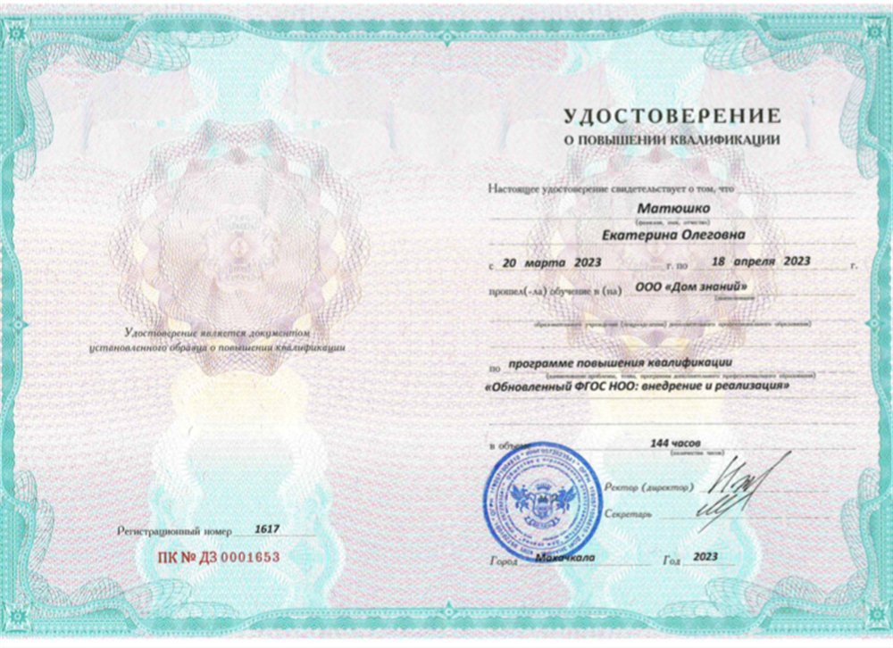 Удостоверение ФГОС НОО (повышение квалификации)