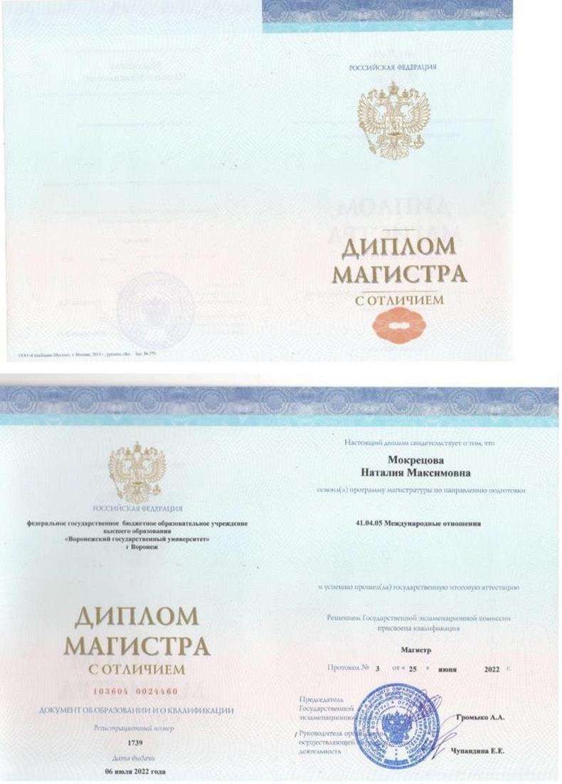 Диплом магистра ВГУ