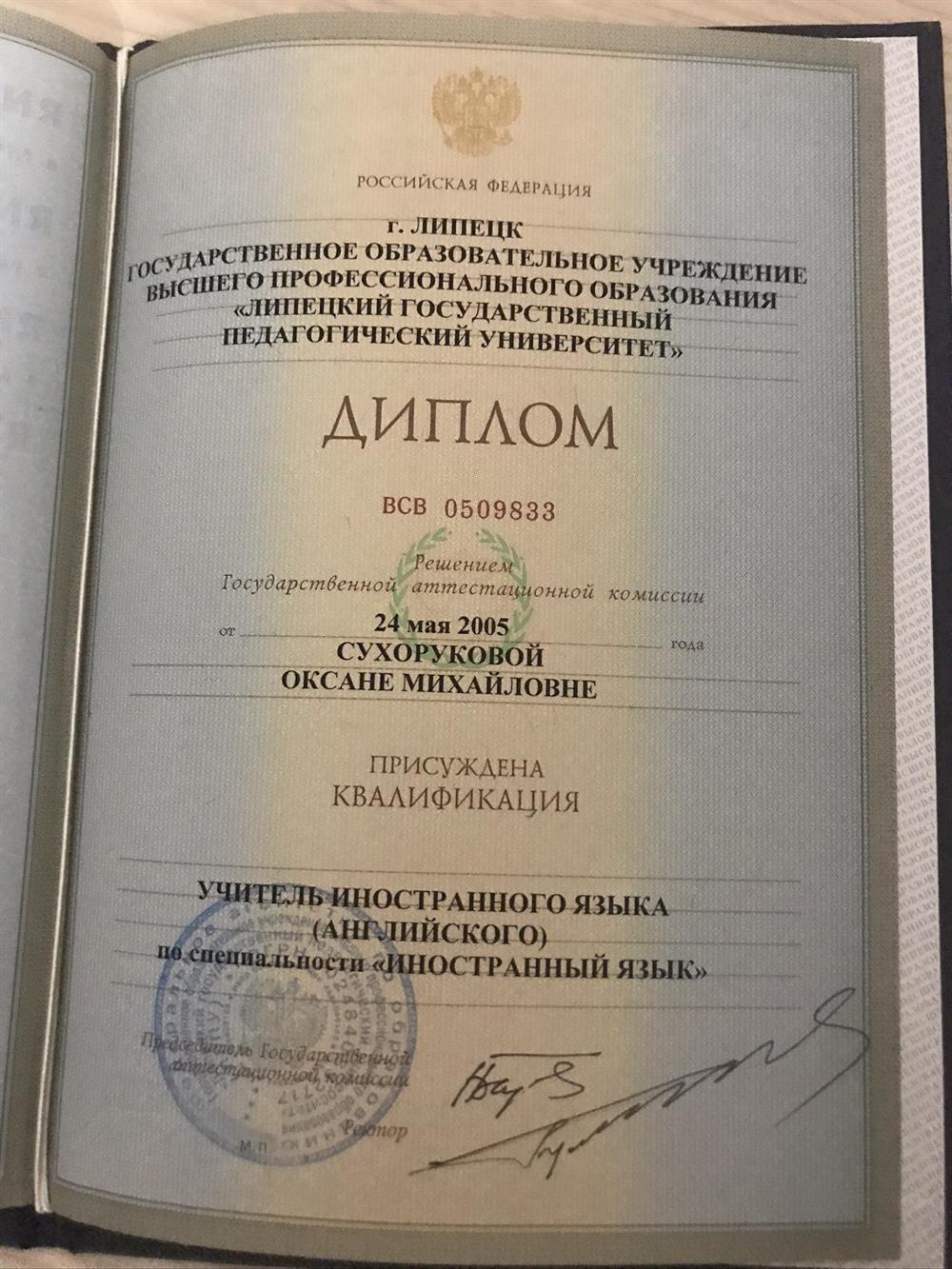 Диплом о высшем педагогическом образовании