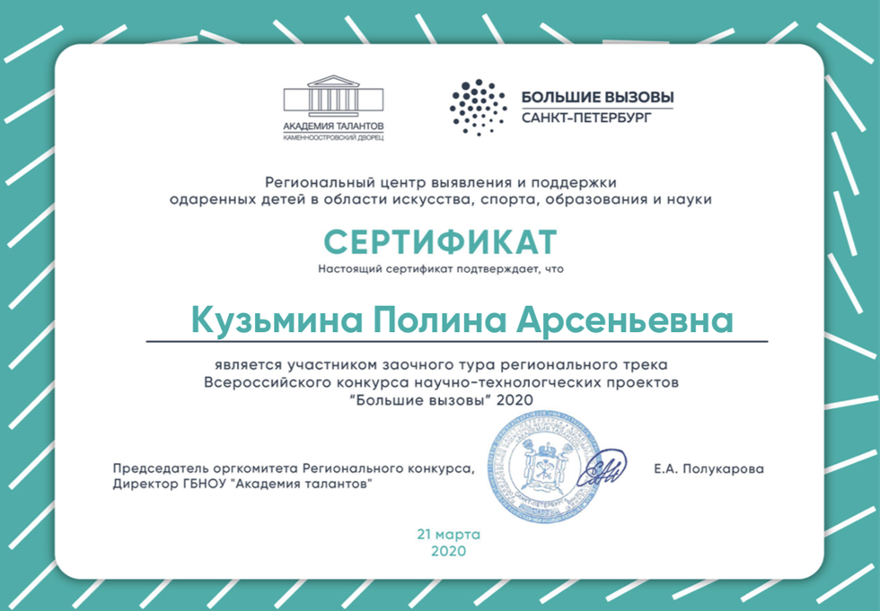 Сертификат. Академия талантов