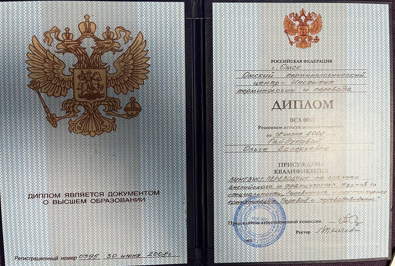 Диплом об окончании ОМТЕРМиТП