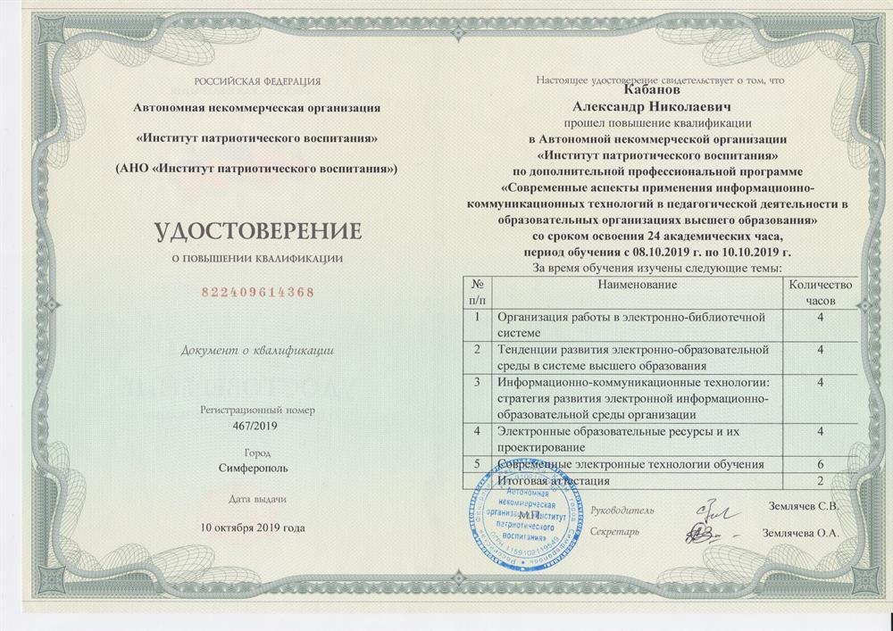 Удостоверение о повышении квалификации