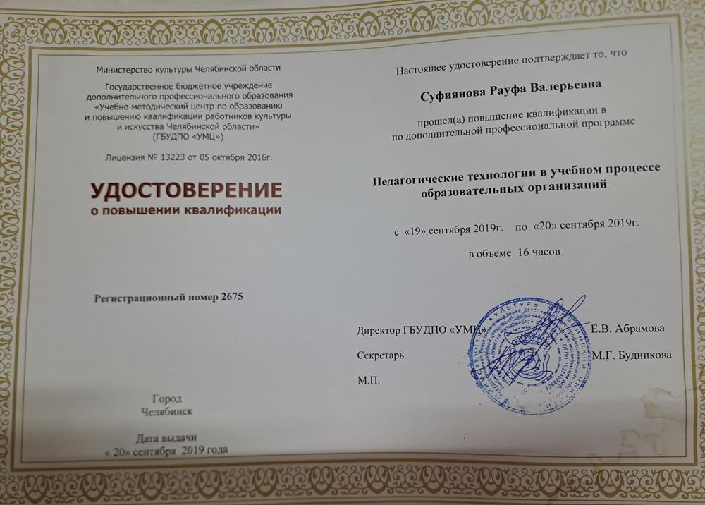 Удостоверение о повышении квалификации